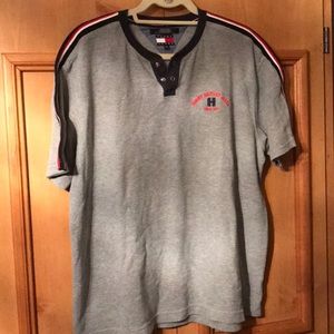Tommy Hilfiger Jeans sz L grey snap v neck shirt